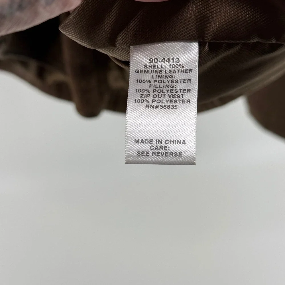 Cabelas Leather Jacket Mens 2XL Brown Genuine Leather Full Zip Harrington Coat